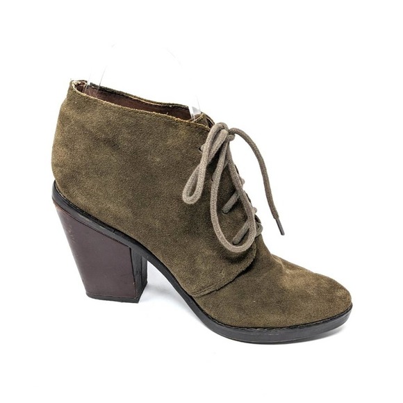 Steve Madden Womens 8 Jayson Olive Green Leather Block Heel Lace Up Ankle Boots - Picture 2 of 12